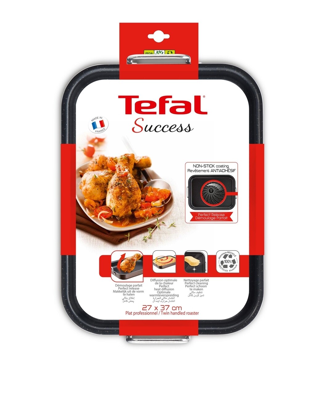 Tava Pentru Copt Cu Manere, Tefal, Succes, 27 X 37 Cm, Aluminiu