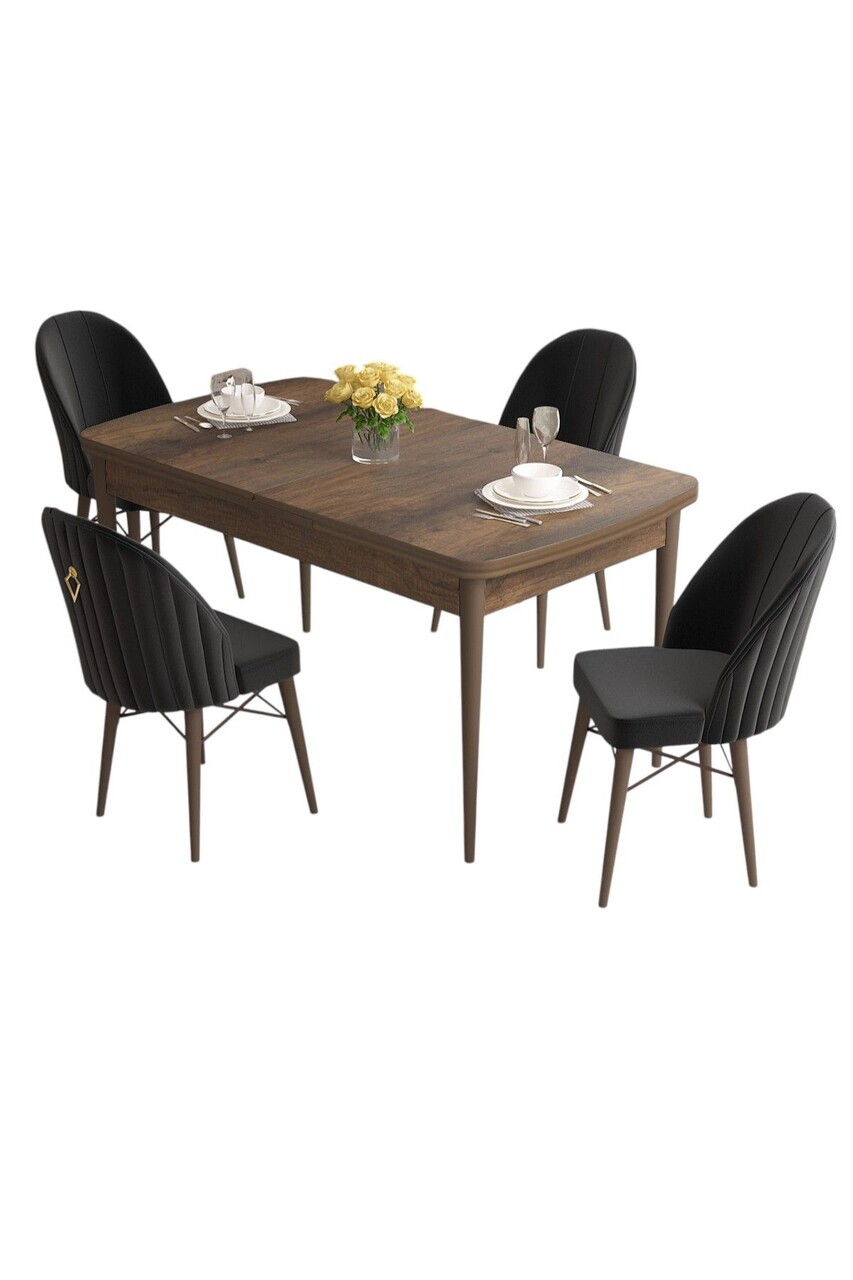 Set masa extensibila si scaune (5 piese), Hanah Home, Roz, Model baroc din lemn / Negru — imaginea 2
