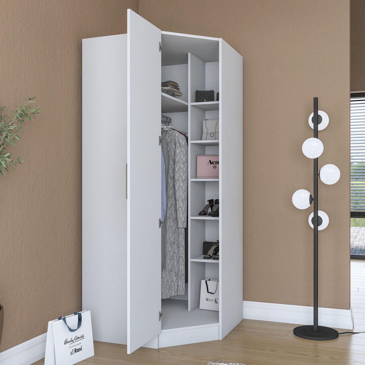 Dulap pentru haine, Hanah Home, BA205, 91x210x57.5 cm, PAL melaminat, Alb - view 4