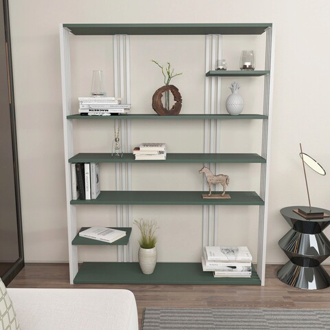Corp biblioteca, Zena Home, Jenny, 120x160x29.6 cm, PAL, Verde/Alb mezoni.ro