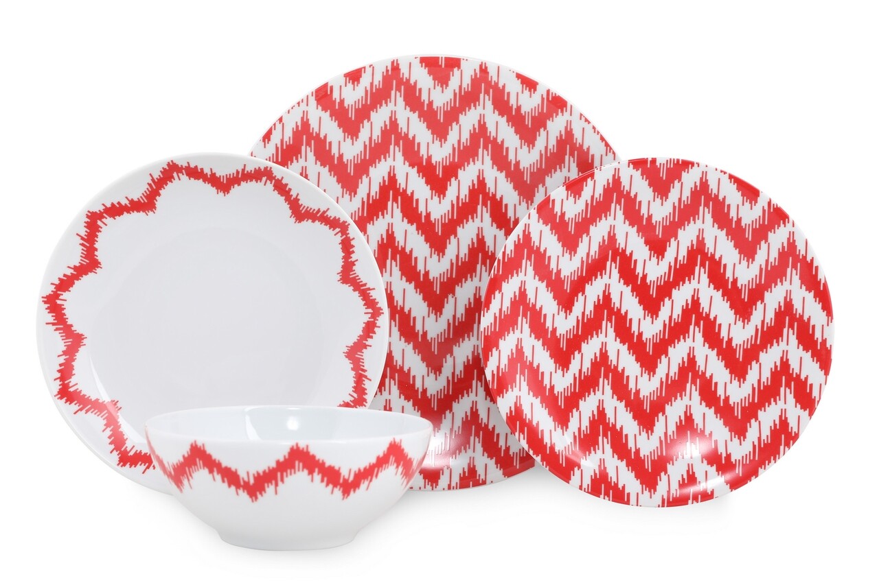 Serviciu de masa, 24 piese, Kutahya Porselen, ZG24Y24308772, portelan, alb/rosu - 1 | YEO