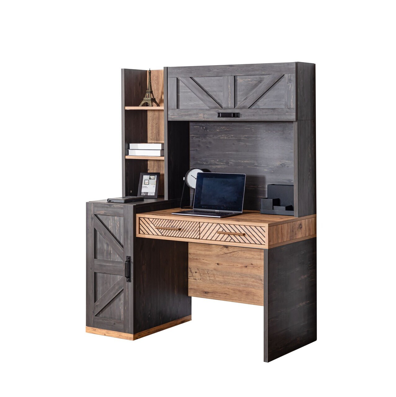 Set birou si biblioteca, Hanah Home, Antik, 128x166x63 cm, PAL, Antracit/Maro - view 2