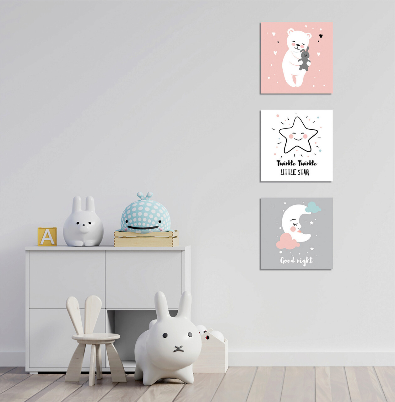Set 3 tablouri decorative, FAH12, 60% bumbac/40% poliester, Rama de lemn, Multicolor - 1 | YEO
