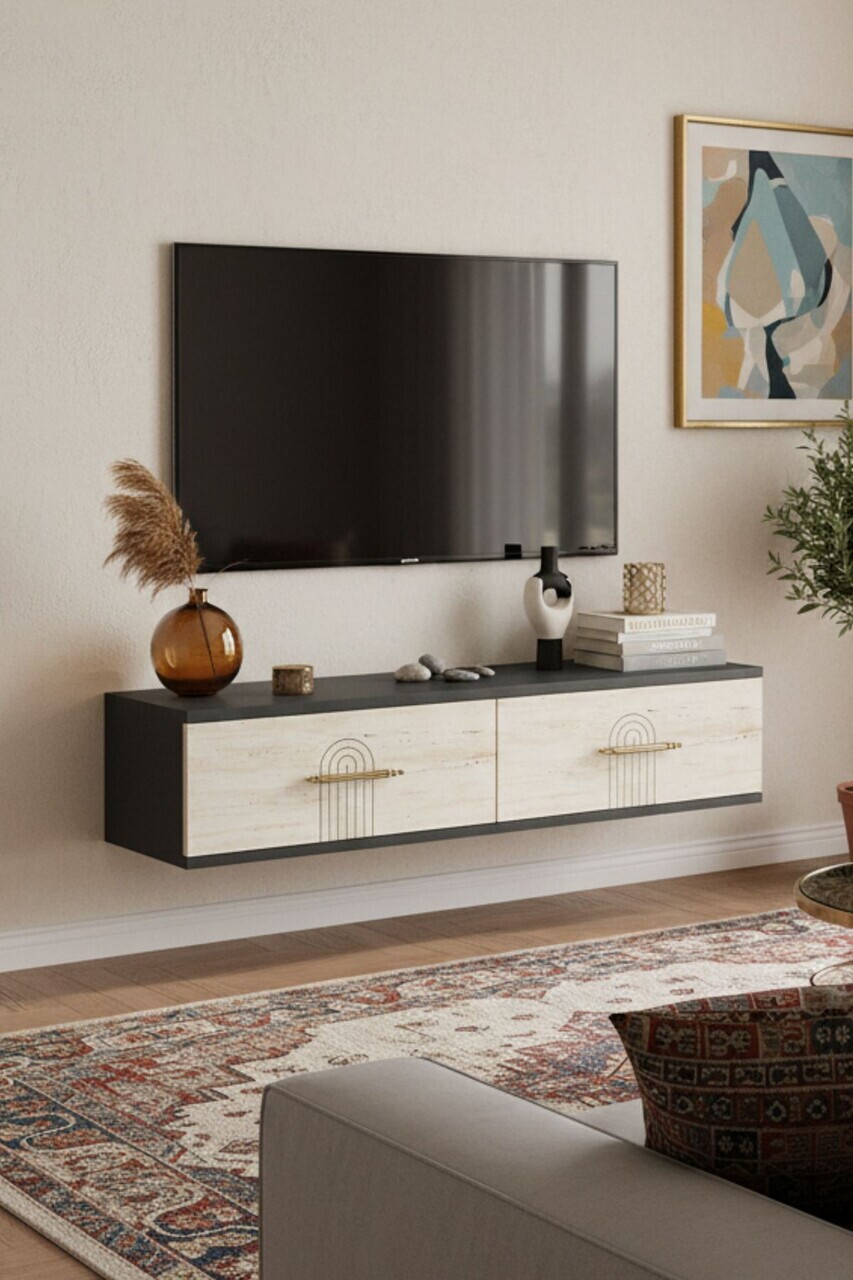 Dulap, Hanah Home, Ida 120, 120x25.5x29.6 cm, Antracit / Travertin — imaginea 2