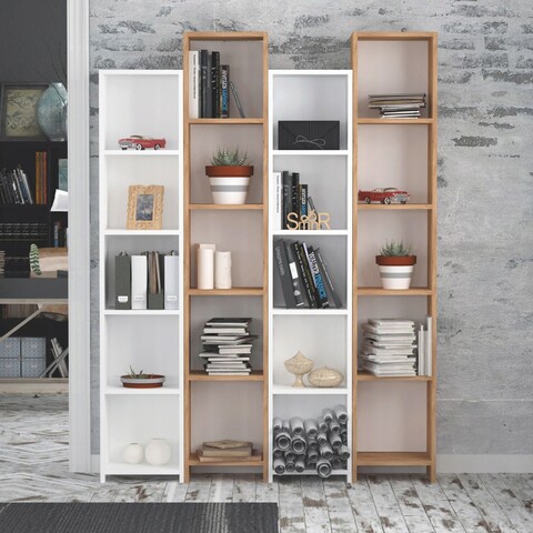 Corp biblioteca, mod design, semm, 33.6x180x25 cm, stejar / alb