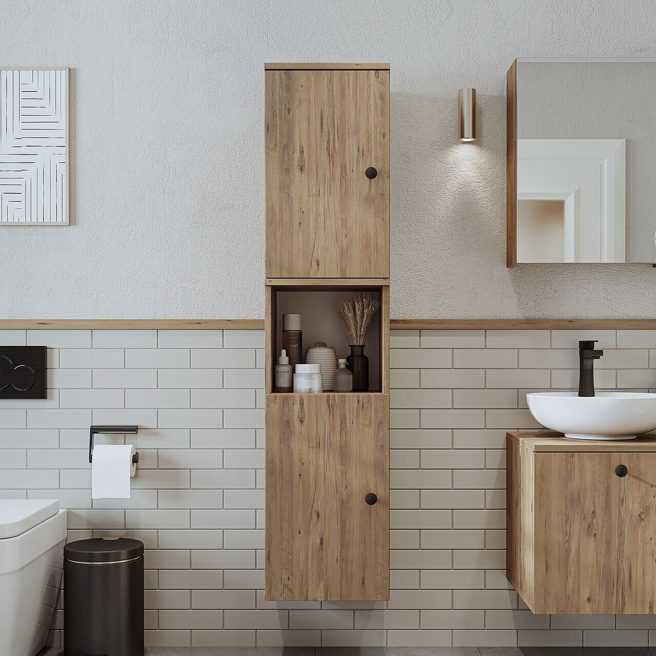 Dulap de baie, Hanah Home, 2466, 35x150x30 cm, MDF, Maro — imaginea 3