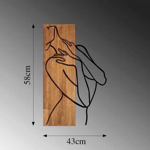 Decoratiune de perete, MA-297, 50% lemn/50% metal, Dimensiune: 58 x 36 cm, Nuc / Negru