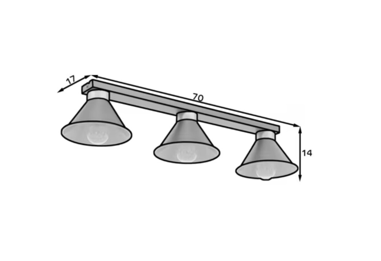 Plafoniera ELTAP, Detmer, 70x17x14 cm, 3xE27, 15W, otel, negru/auriu