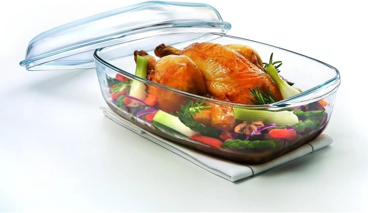 Vas dreptunghiular cu capac, din sticla termorezistenta, 2,9L + 1,6L, "Slow Cook" - Pyrex - imagine 3