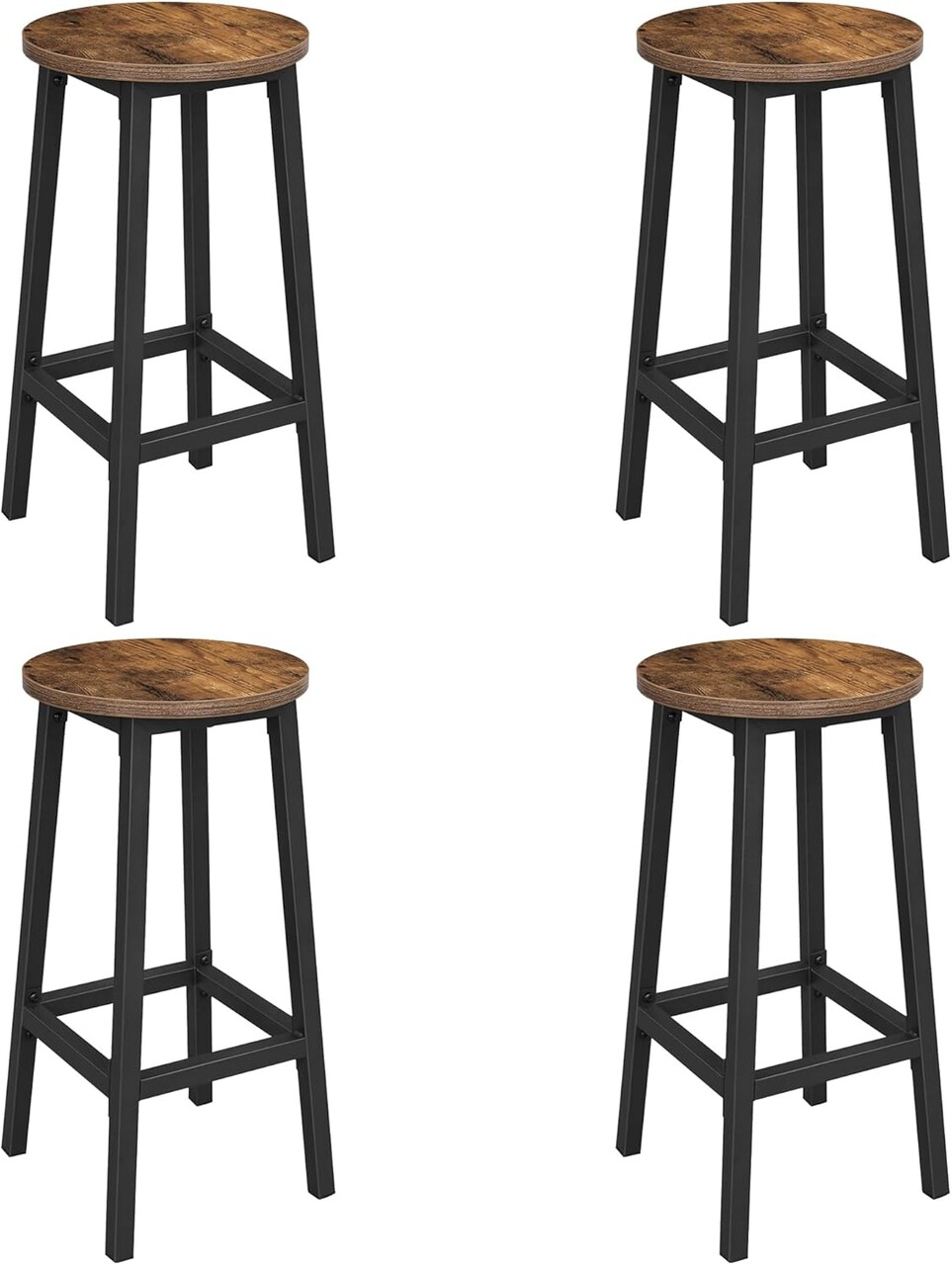 Set 4 scaune de bar, Vasagle, Industrial Design, 30x65 cm, max 150 kg, PAL/otel, maro