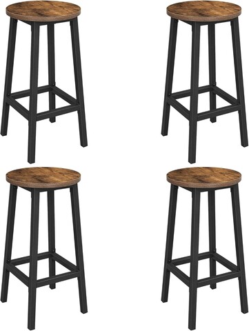 Set 4 scaune de bar, Vasagle, Industrial Design, 30x65 cm, max 150 kg, PAL/otel, maro