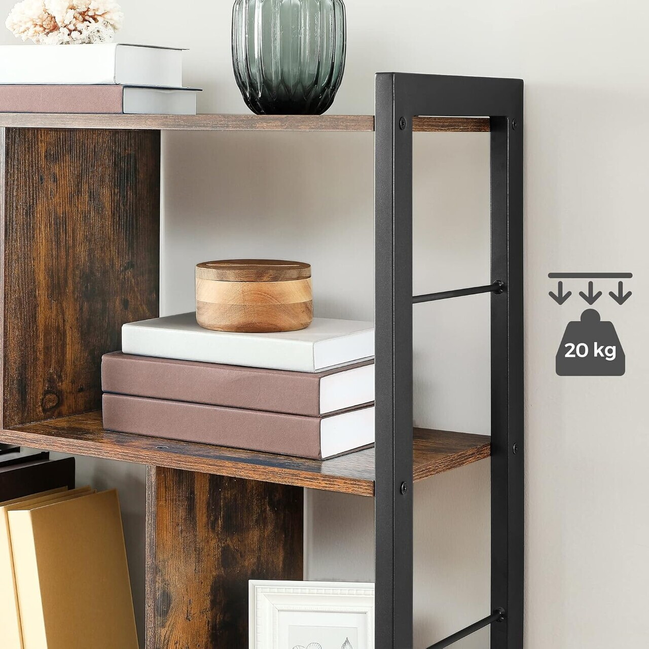Biblioteca cu 4 niveluri, Vasagle, 74x30x154.5 cm, PAL/otel, maro rustic - imagine 5