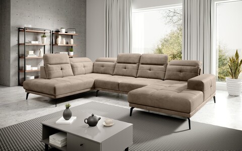 Coltar stanga 6 locuri ELTAP, LT-20NU, Bretan, 350x205x107 cm, lemn/poliester, maro deschis