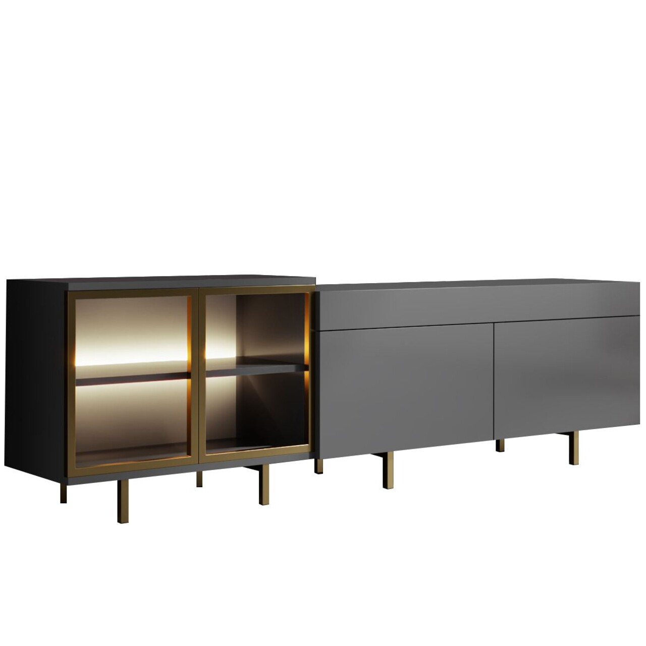 Comoda TV, Hanah Home, Vienna, 190x57x37 cm, Antracit / Aur - view 6