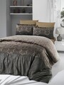 Lenjerie de pat dubla King(FR) Pandora, Victoria, 3 piese, 240x220 cm, bumbac satinat, maro