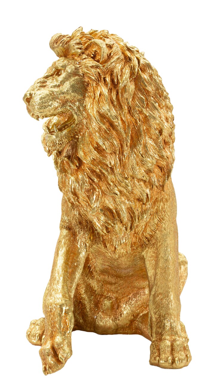 Figurina /sculptura decorativa Lion Shant, Mauro Ferretti, 45x29x55 cm, polirasina, auriu