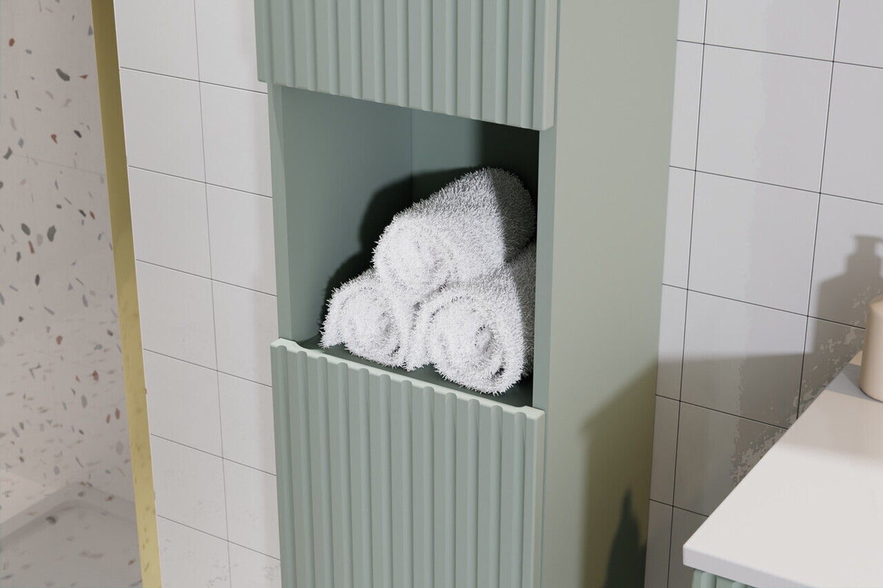 Set mobilier baie Line Reed Green 120 cm, dulap inalt si masca dubla cu lavoar, Comad, MDF/PAL, verde - view 3
