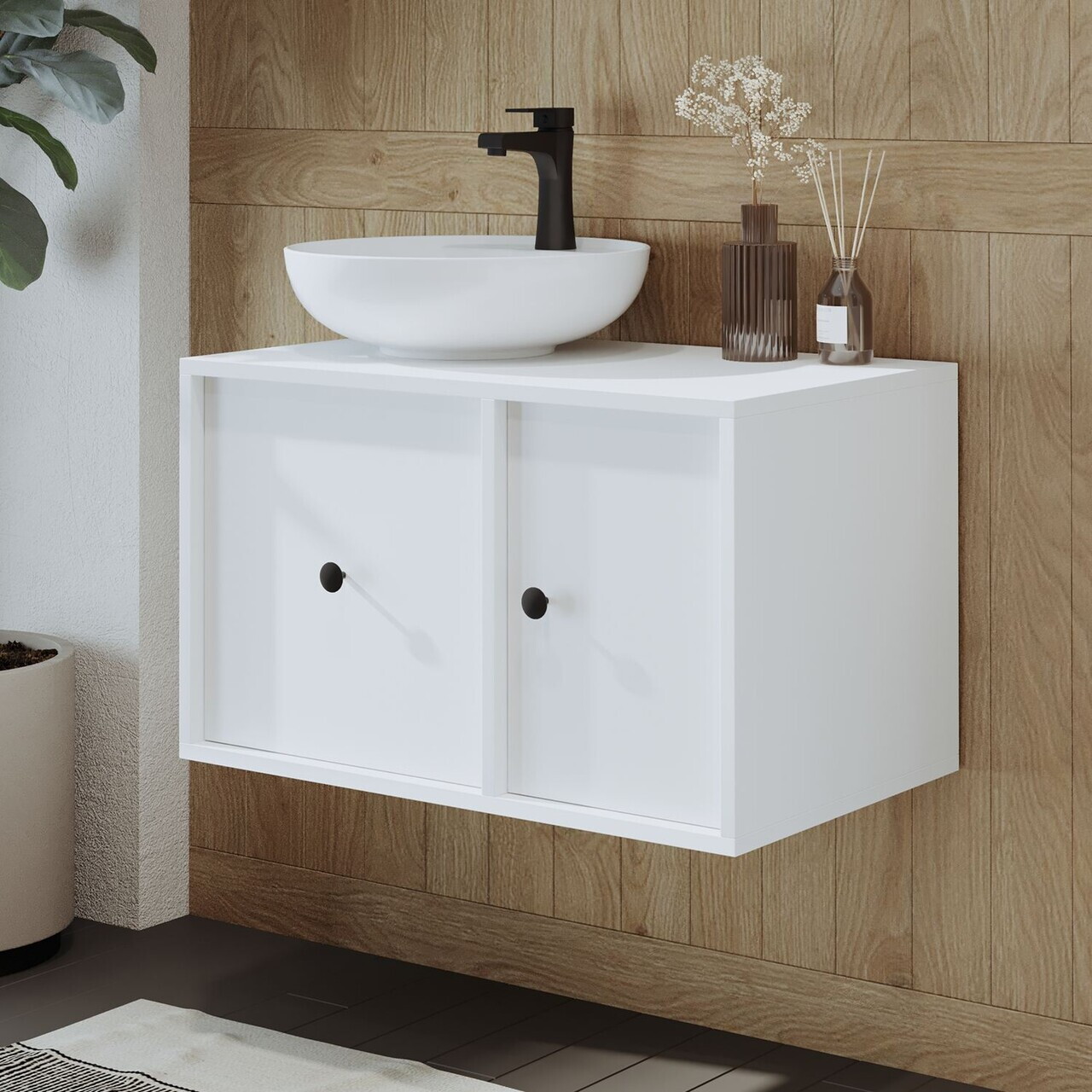 Dulap de baie cu chiuvetă, Hanah Home, 2536, 75x58x45 cm, MDF, Alb — imaginea 3