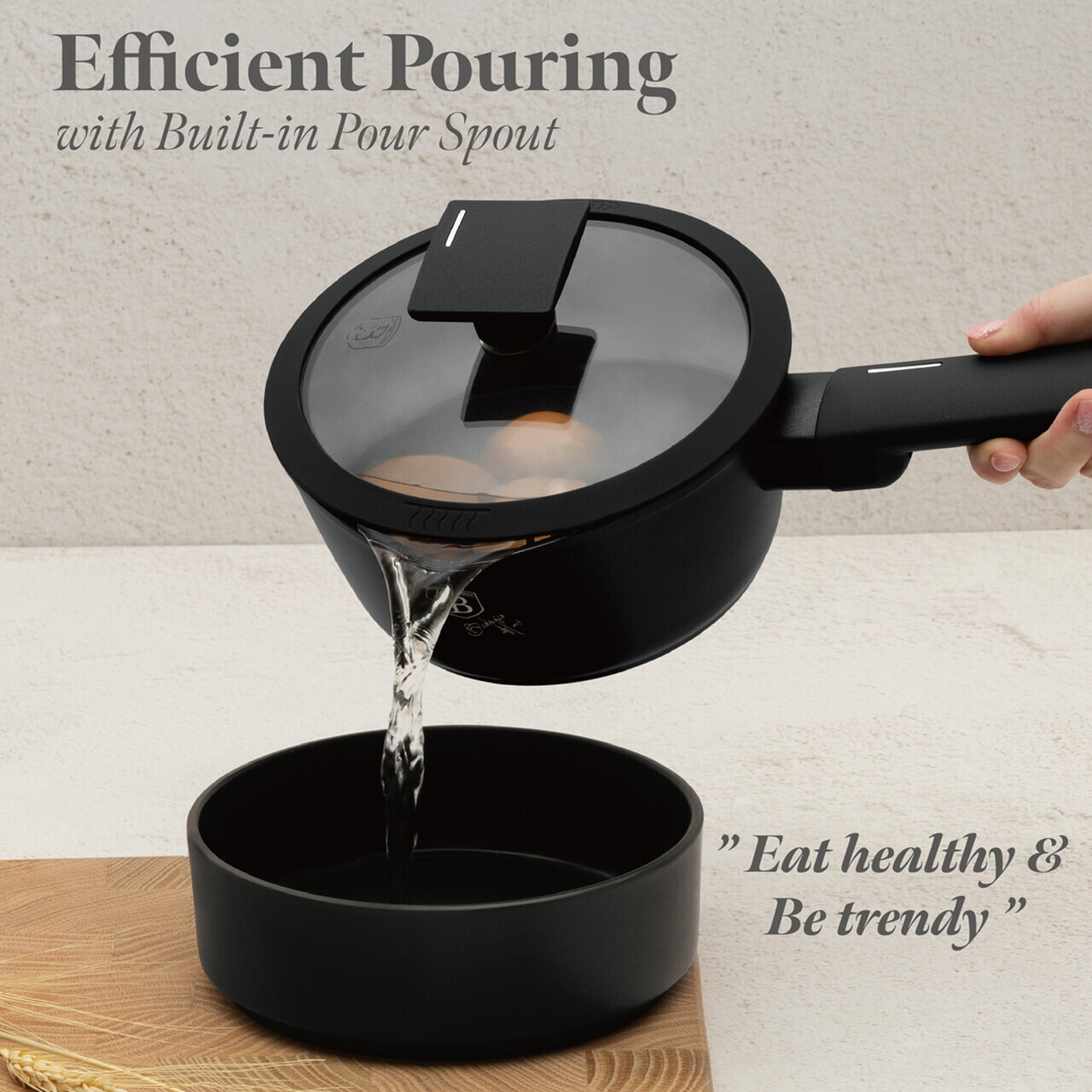 Cratita cu capac Berlinger Haus, Matte Black, 16 cm, 1.2 L, aluminiu forjat, negru - imagine 9