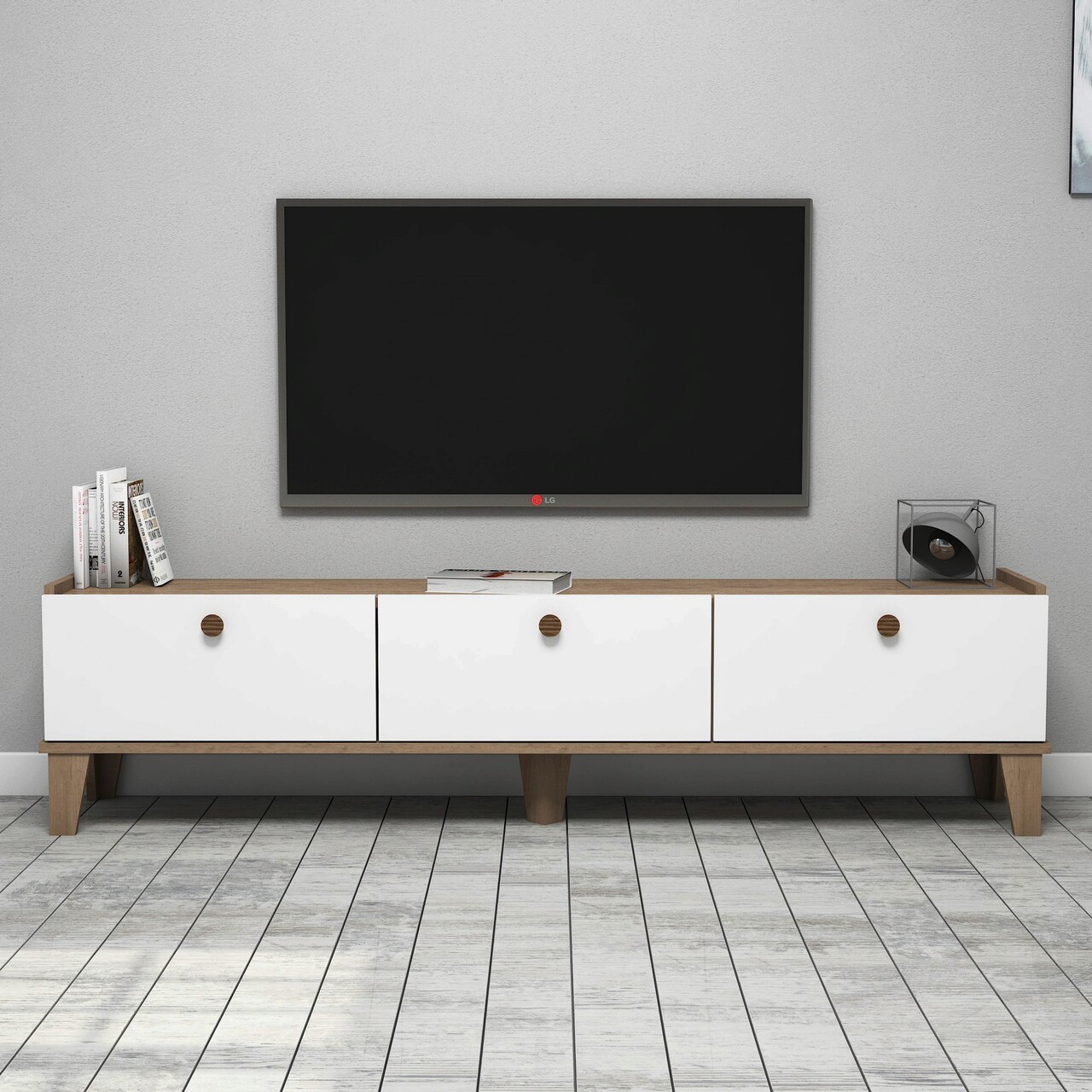 Comoda TV, Almaren, Sumer E3620, 178x44.8x34.6 cm, PAL, Stejar / Alb - 1 | YEO