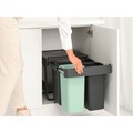 Cos de gunoi incorporat, Brabantia, Sort&Go, 2x10 L+20 L, 48.1x40.4x39.6 cm, polipropilena, gri inchis/verde jad