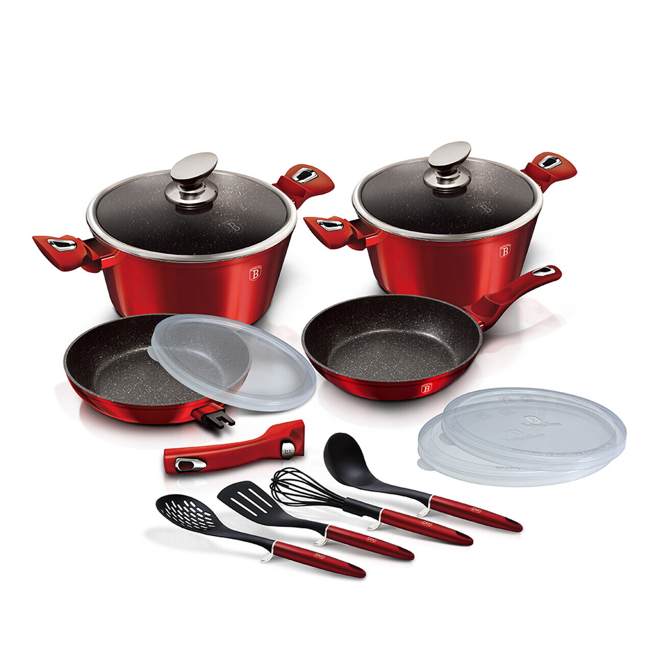 Set pentru gatit Berlinger Haus, Burgundy, 13 piese, aluminiu forjat, rosu - imagine 3