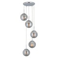 Lustra, Aldos, H.75-160 D.35 cm, 5 x E27, 40W, metal/sticla, argintiu/fumuriu