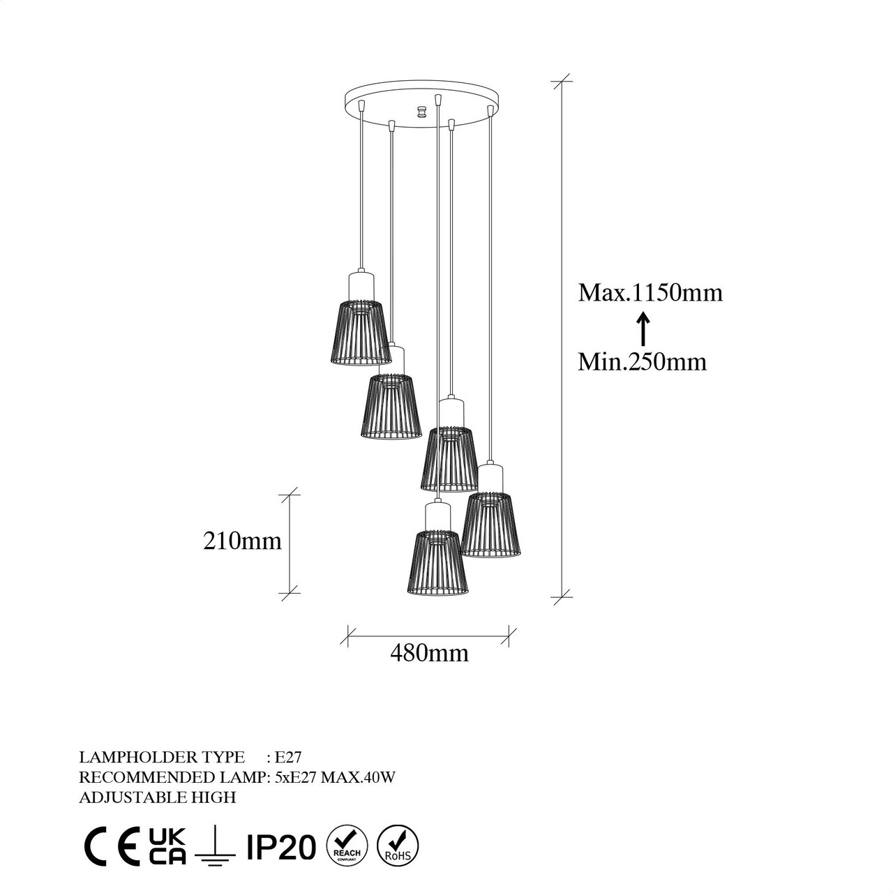 Lustra, Fulgor, 942FLG1458, Metal, Negru/Maro antic
