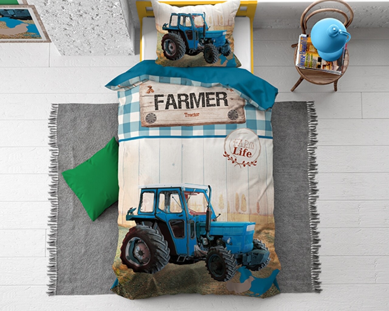 Lenjerie De Pat Pentru O Persoana, Tractor Life Blue, Dreamhouse, 2 Piese, 100% Bumbac, Multicolora