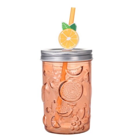 Poza Pahar cu pai Orange, 500 ml, 10.5x11 cm, sticla, portocaliu