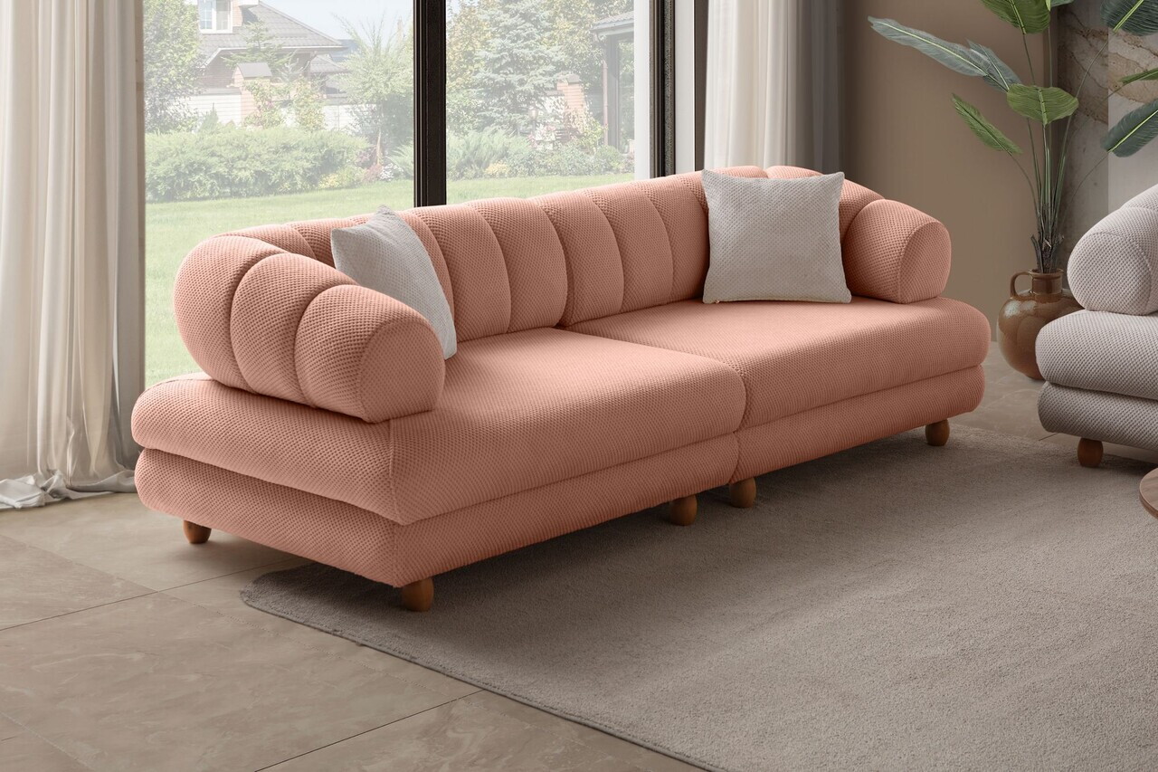 Canapea 3 locuri, Atelier del Sofa, 752EST1162, Lemn de carpen/PAL melaminat, Roz pudra - view 2