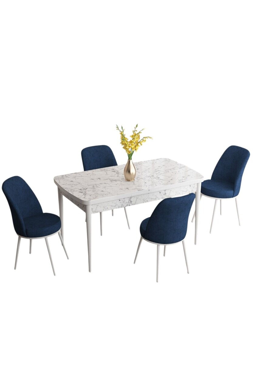 Set masa extensibila si scaune (5 piese), Hanah Home, Han, Model de marmură albă / Bleumarin — imaginea 2