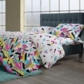 Lenjerie de pat dubla King Size Puzzle V.1, 4 piese, 220 x 250 cm, 100% bumbac, multicolora