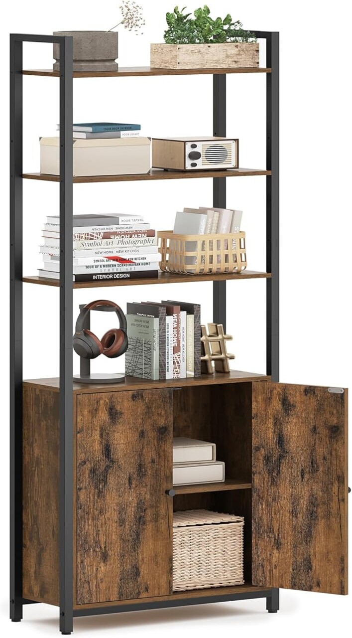 Corp biblioteca cu 6 rafturi, Vasagle, 60x24x159.5 cm, PAL/otel, maro rustic - 1 | YEO