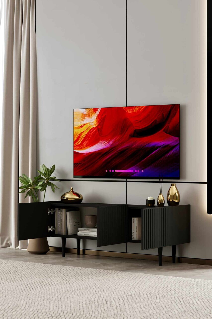 Comoda TV, Hanah Home, Capella 140, 140x50x29 cm, MDF, Negru - view 3