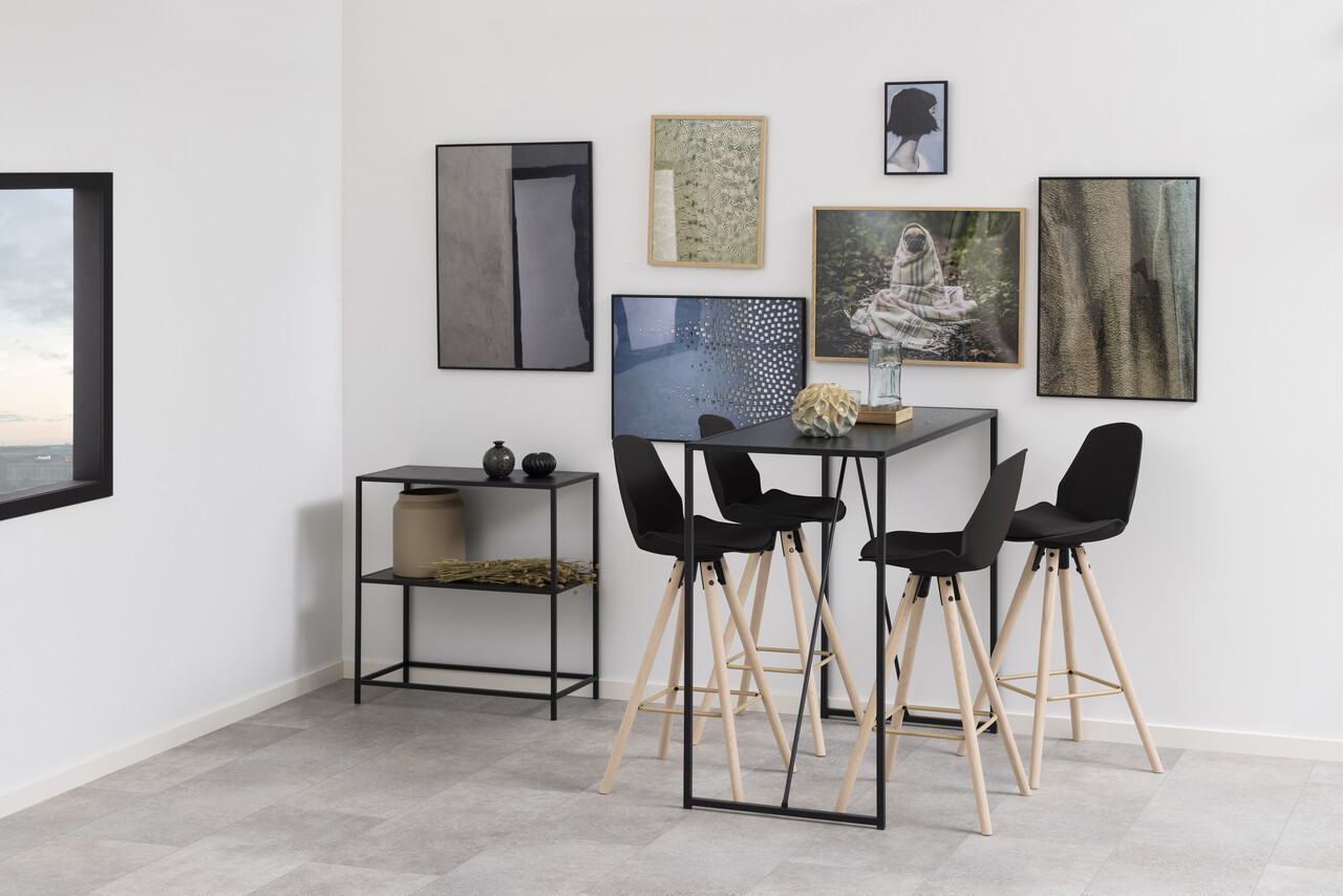 Scaun de bar Oslo, Actona, 46.5x49x105.5 cm, piele ecologica/otel, negru - view 6