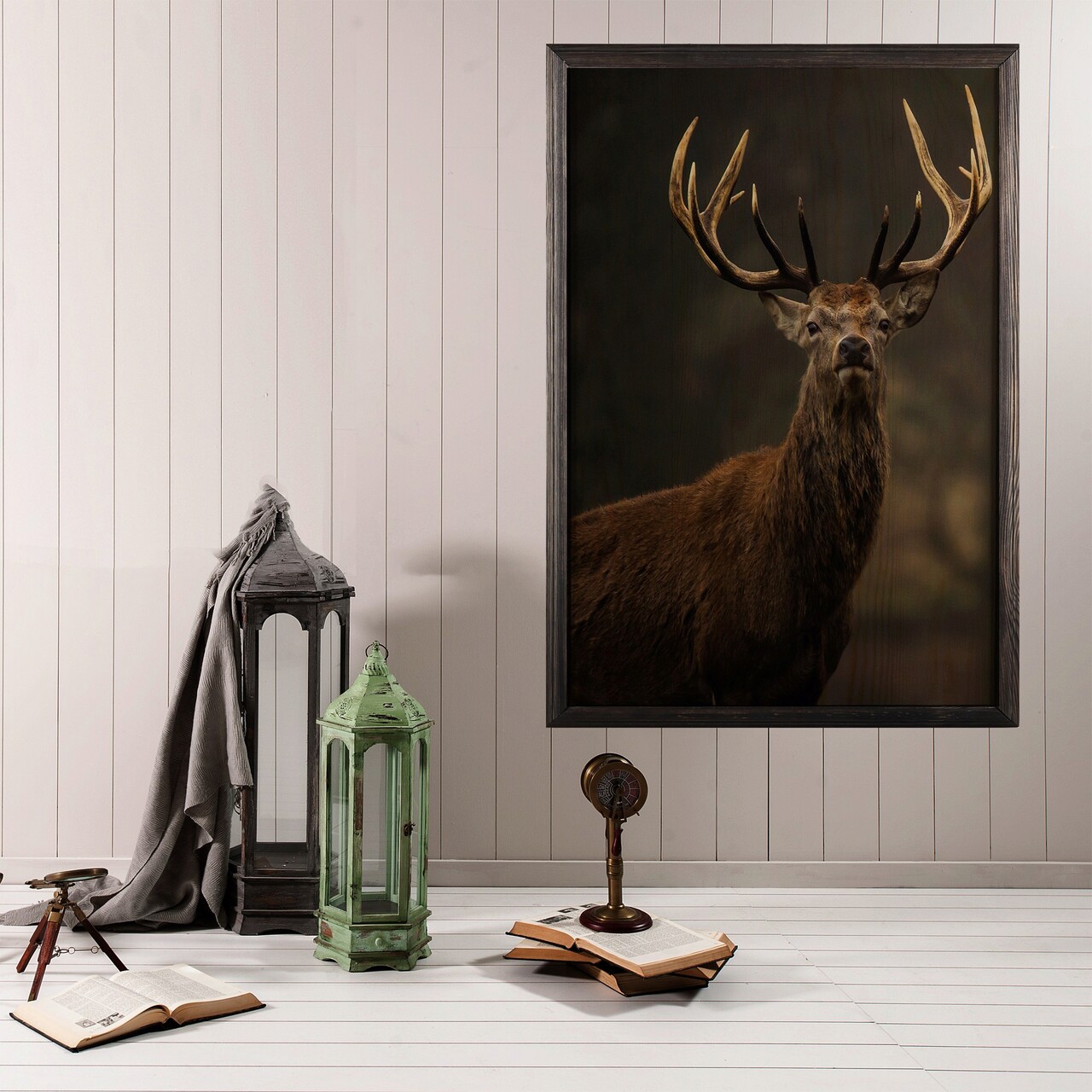 Tablou decorativ, Stag Horn, Lemn, Lemn, Multicolor
