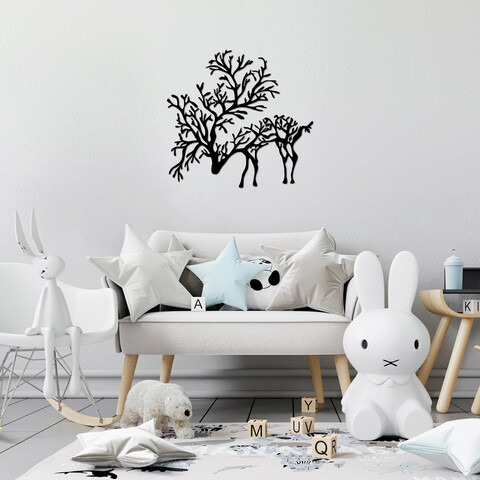 Decoratiune de perete, deer 2, metal, dimensiune: 70 x 66 cm, negru