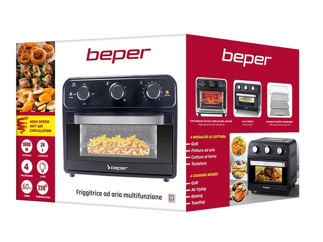 Cuptor multifunctional cu friteuza cu aer cald Beper, 41x35x39 cm, 1800W, 24L, metal/inox/sticla, negru - view 8