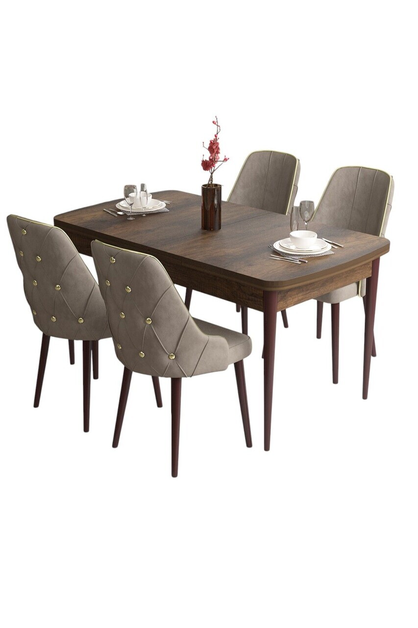 Set masa si scaune (5 piese), Hanah Home, Tia, Model baroc din lemn / Cappuccino — imaginea 2