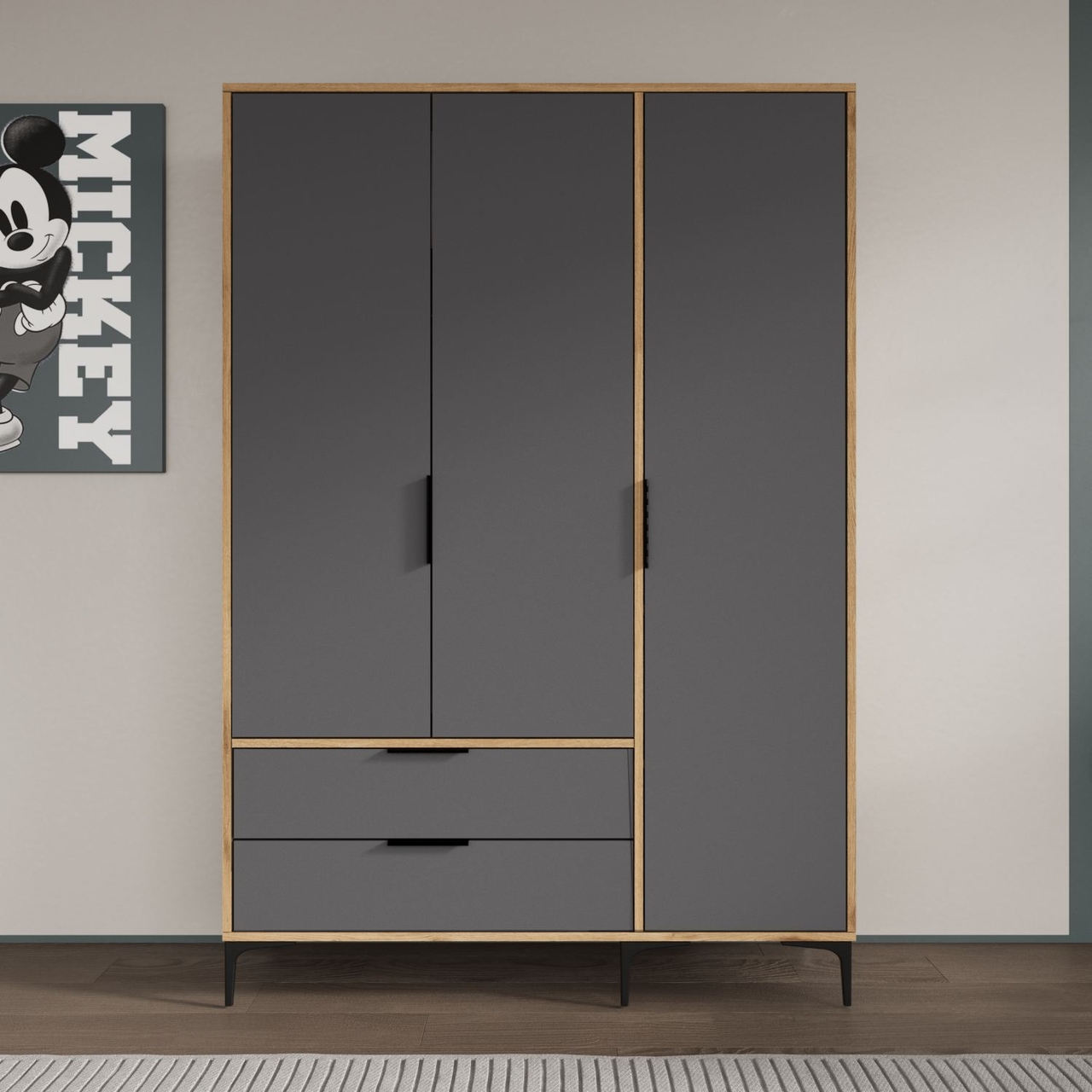 Dulap pentru haine, Hanah Home, Aden Drawers 120, 120x192x45 cm, Stejar / Antracit - view 2