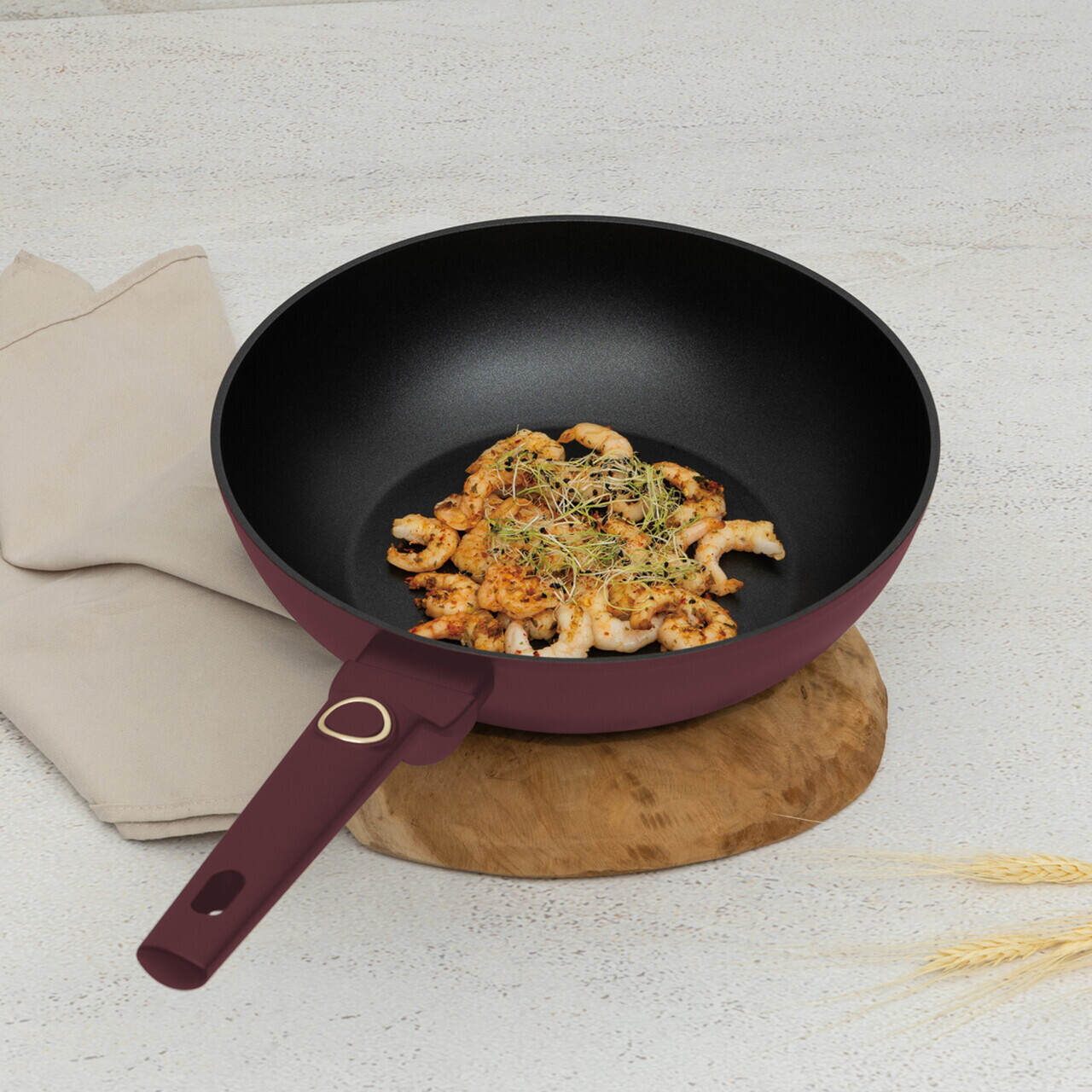 Tigaie Wok Berlinger Haus, Leonardo, 28 cm, 3.2 L, aluminiu forjat, visiniu mat - imagine 2