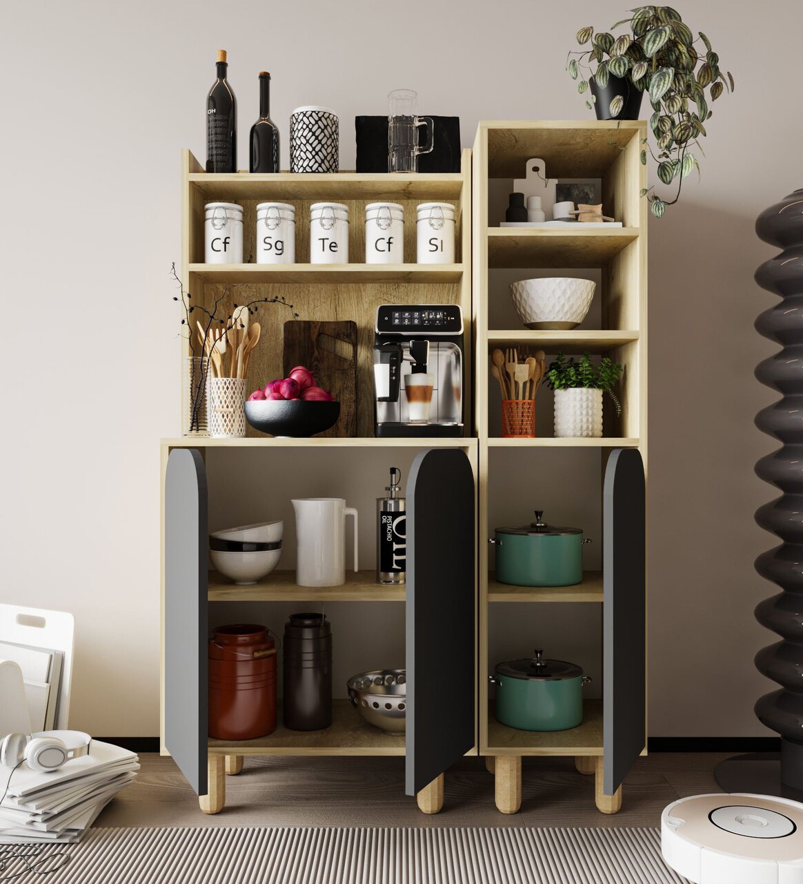 Dulap multifunctional, Hanah Home, Parma 3, 105x155x40 cm, PAL, Stejar safir / Antracit - view 3
