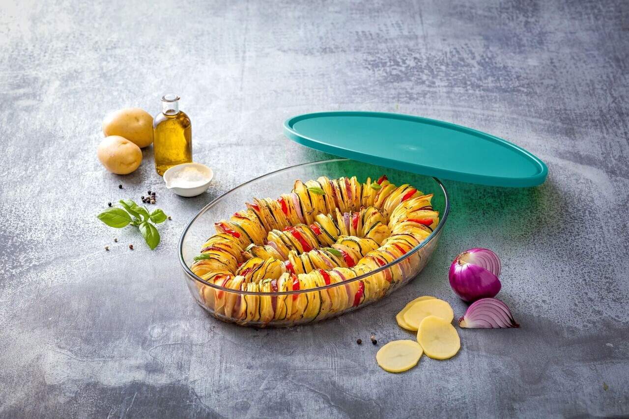 Caserola ovala, cu capac, sticla termorezistenta, 35x24cm/3,1L, "Cook&amp;Store", Blue - Pyrex - view 2