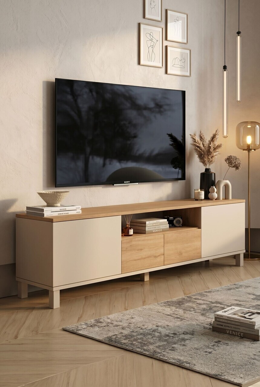 Comoda TV, Hanah Home, Mood, 180x49.2x35 cm, PAL, Nisip / Stejar — imaginea 4