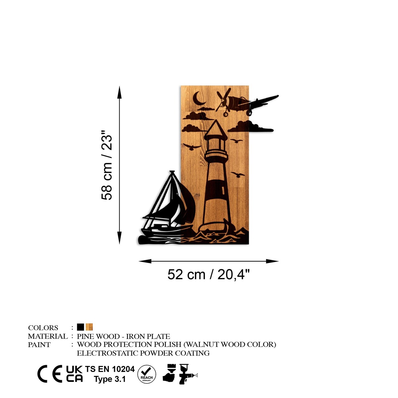 Decoratiune de perete, Lighthouse, Lățime: 52 cm, Nuc / Negru - view 7