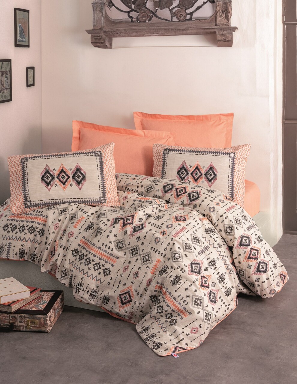 Lenjerie de pat pentru o persoana, Kateri - Salmon, Cotton Box, Bumbac Ranforce