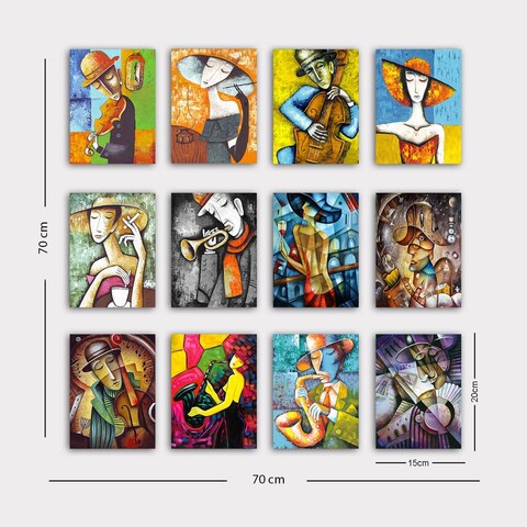 Set 12 tablouri decorative, 12MDF22YS, MDF, 20 x 15 cm, 12 piese, Multicolor