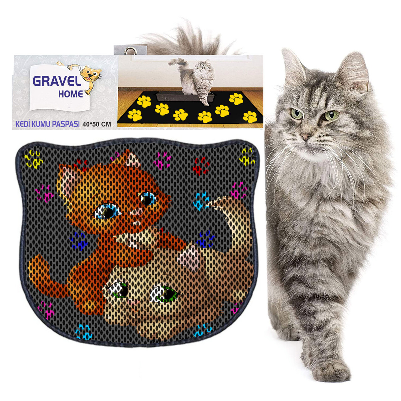 Covoras litiera pentru colectarea granulelor de nisip, Paws &amp; Whiskers, Kdkafa0102, 50% PVC/50% poliester, Multicolor - view 2