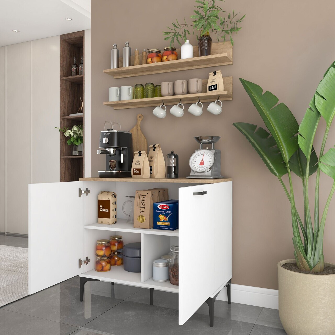 Dulap multifunctional, Hanah Home, JE232, PAL melaminat, Alb/Maro - view 3